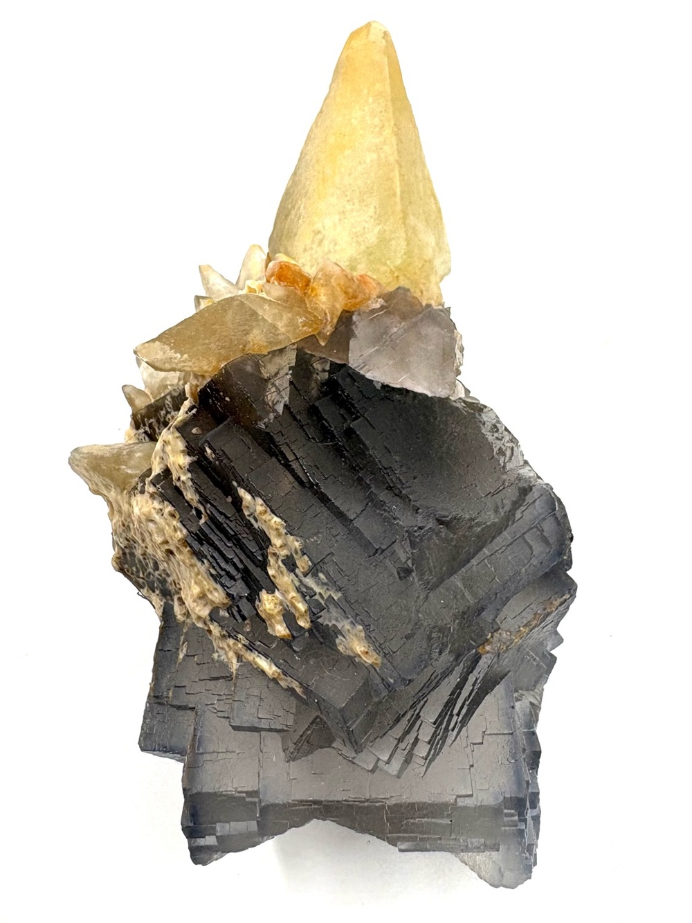 Phantom Cubic Fluorite & Dog Tooth Calcite Cluster Crystal Specimen